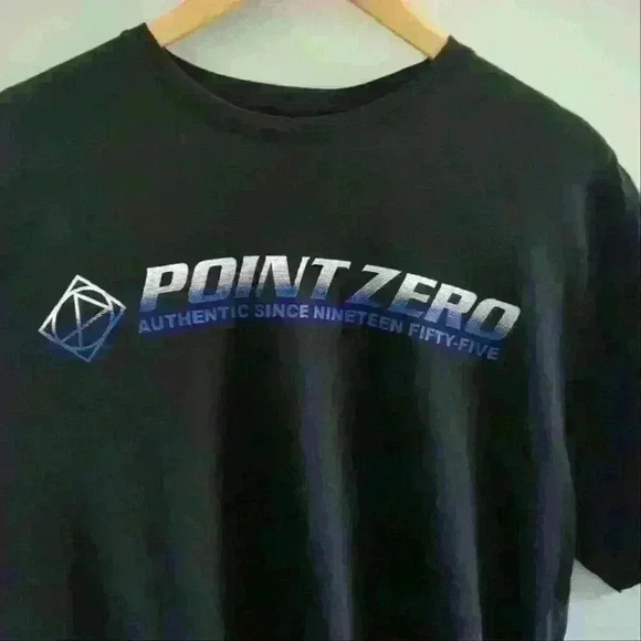POINT ZERO | Men's Black Crewneck Blue/White Logo Cotton T-Shirt - Picture 3 of 5